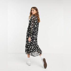 NWT ASOS Emory Park Dark Ditsy Floral Long Balloon Puff Sleeve Midi Dress SZ M